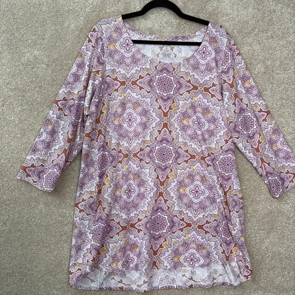 J. JILL Tunic Women's Large Tall Luxe Supima A-Line 3/4 Sleeve Medallion Boho - Picture 5 of 7